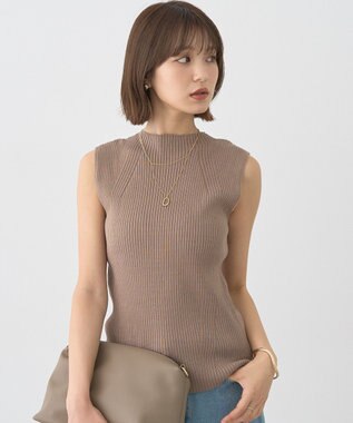 earth music&ecology ランダムリブボトルネックノースリーブニット