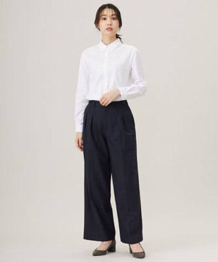 J.PRESS LADIES 【洗える】ANASTASIA milled ツータック ワイド パンツ ネイビー系