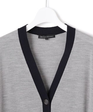 23区 S 【洗える】サステナブルウール Vネック バイカラー カーディガン ライトグレー×ネイビー