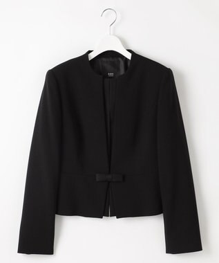 自由区 FORMAL 【ウォッシャブル対応】ドビーボーダーリボン ジャケット+ワンピース ブラック系