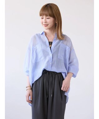 AMERICAN HOLIC シアーＣＯＯＬＷポケットシャツ Stripe Sax