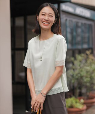 J.PRESS LADIES 【一枚で着映え】コットンスムース レース カットソー ライトミント系
