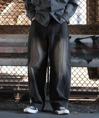 WEGO 【SMLサイズ展開】イージー3Dバレルレッグデニムパンツ デニムブラックソノタ