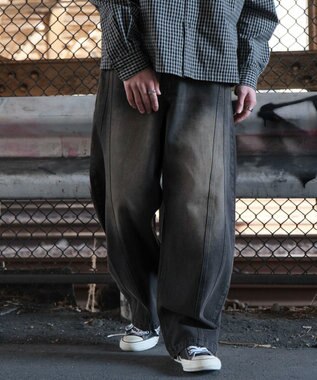 WEGO 【SMLサイズ展開】イージー3Dバレルレッグデニムパンツ デニムブラックソノタ