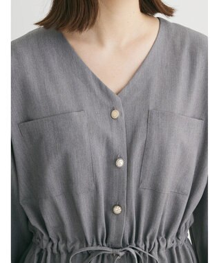 Green Parks ・ＥＬＥＮＣＡＲＥ　ＤＵＥ　Ｖネックイロイロ釦ワンピース Gray Mixture