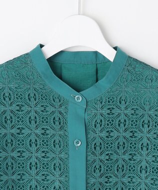 自由区 S ジオメトリックレース ブラウス ターコイズ