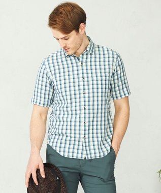 JOSEPH ABBOUD 【サスティナブル】リヨセルリネンチェック 半袖シャツ グリーン系3