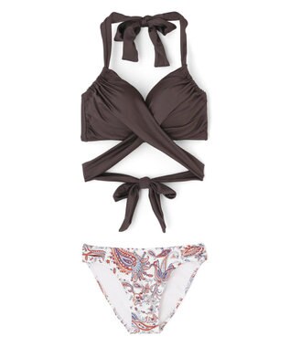 San-ai Resort（三愛水着楽園） ワコール定番商品カップ使用【グラマラスフィット】クロスワイヤー水着　9D-M　【San-ai Resort（サンアイリゾート）】 ブラウン×オレンジ