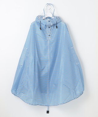 MOONBAT 【撥水】FLAT PURE サイクル レインポンチョ ボーダー 自転車 収納袋付き サックスブルー