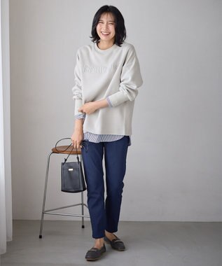 ANY L 【洗濯機可】エンブロイダリーロゴダンボールプルオーバー サンドベージュ