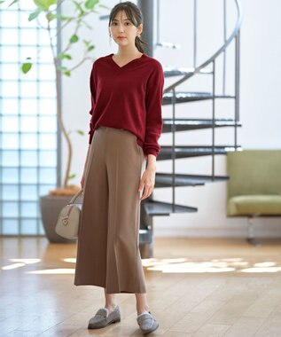 ANY SIS 【ウールブレンドシリーズ】フロント切替Vネック ニット ボルドー