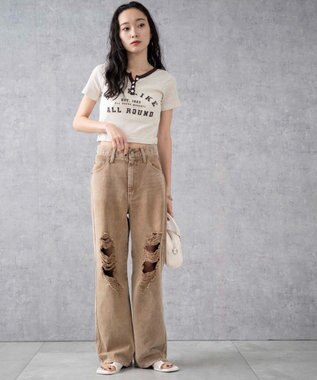 WEGO ヴィンテージウォッシュダメージデニムパンツ ベージュ