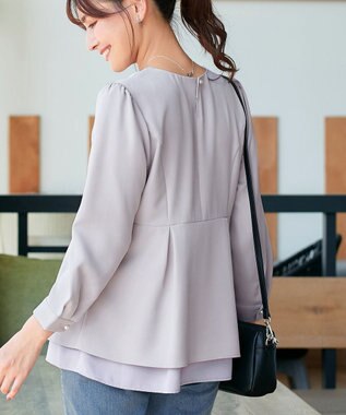 Tiaclasse L 【洗える】レイヤードヘムペプラムブラウス グレージュ