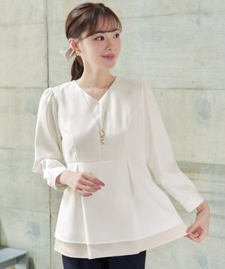 Tiaclasse L 【洗える】レイヤードヘムペプラムブラウス オフホワイト