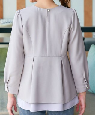 Tiaclasse L 【洗える】レイヤードヘムペプラムブラウス グレージュ