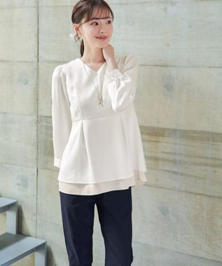 Tiaclasse L 【洗える】レイヤードヘムペプラムブラウス オフホワイト