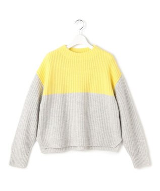 23区 S 【洗える】ウールカシミヤ カラーブロック バルキー ニット レモン×ライトグレー