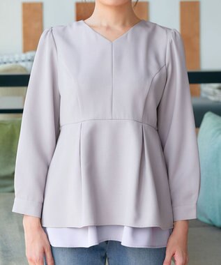 Tiaclasse L 【洗える】レイヤードヘムペプラムブラウス グレージュ