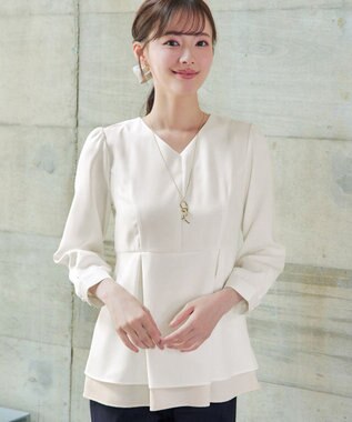 Tiaclasse L 【洗える】レイヤードヘムペプラムブラウス オフホワイト