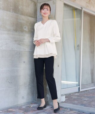 Tiaclasse L 【洗える】レイヤードヘムペプラムブラウス オフホワイト