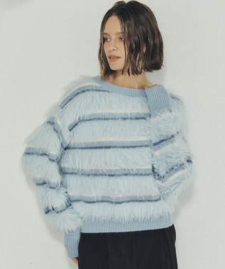 YECCA VECCA フェザーマルチボーダーニット Sax