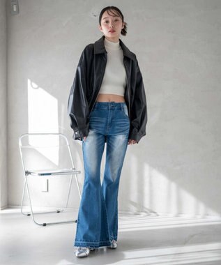 WEGO ローライズスーパーフレアデニムパンツ デニム中濃色