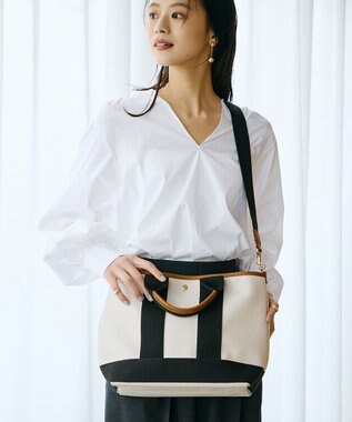 TOPKAPI 【Breath TOPKAPI】スコッチグレイン ネオレザー トート バッグ ショルダー付き M クリーム