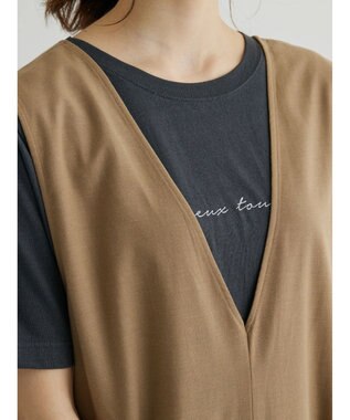 Green Parks 綿麻混サロペット Dark Beige