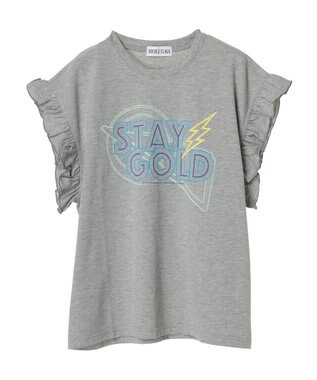 Green Parks ・ＤｏｕｂｌｅＦｌａｇｓ　フリルショルダープリントＴＥＥ Gray Mixture