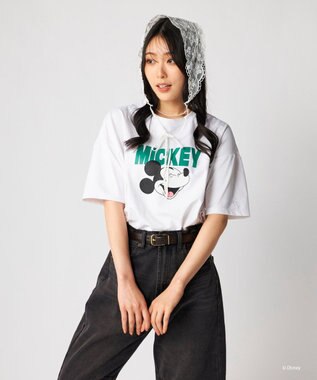 OP／FILA 【Ocean Pacific】ミッキー/水陸両用オーバーサイズTシャツ/レディース ホワイト
