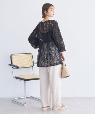 earth music&ecology レースフラワーブラウス Black