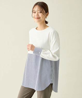 ANY シャツコンビレイヤードインナー ネイビーストライプ