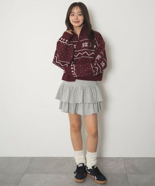 WEGO ノルディック柄ハーフジップニット レッド