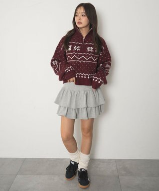 WEGO ノルディック柄ハーフジップニット レッド