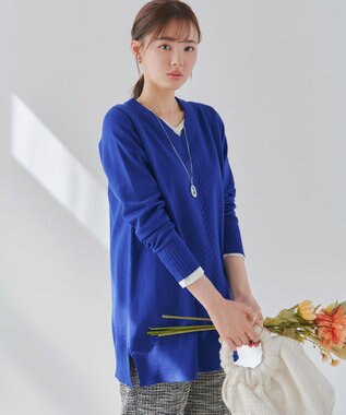 Tiaclasse 【安田美沙子さん着用・選べる2type・洗える】もちニットチュニック Vネック：ダークブルー