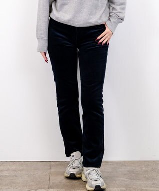 caqu スリムストレート 裏起毛コーデュロイパンツ navy