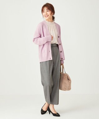 ANY SIS 【洗える】スフレケーブルミックス カーディガン ペールピンク