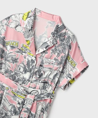GRACE CONTINENTAL リゾートプリントツイルドレス ピンク