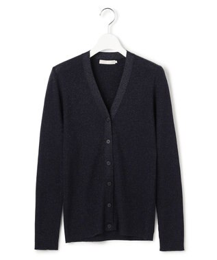 ICB L 【洗える】 エクストラファインメリノリブ Vネックカーディガン ネイビーラメ系