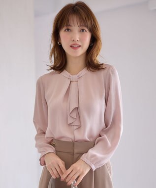 ANY SIS 【洗える】メタルパーツボウタイ ブラウス 長袖 スモーキーピンク