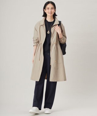 自由区 【洗える】ライトフィールジャージーワイドストレート パンツ ネイビー