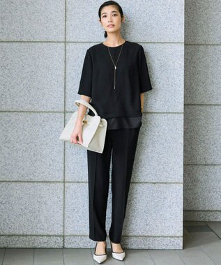 23区 【Oggi7月号掲載/吸水速乾/接触冷感/UVカット】ストレッチジョーゼット テーパード パンツ ブラック系