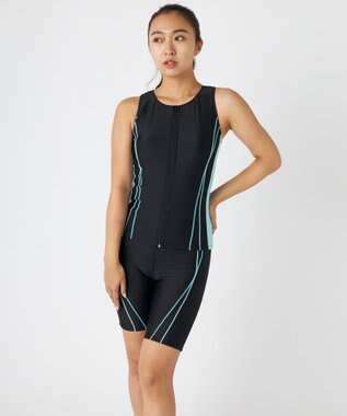 OP／FILA タンキニフルジップフィットネス水着 ブラック×ミント