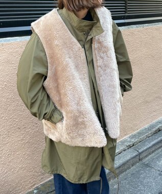 WEGO フェイクファーBIGベスト グレー