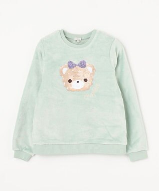ANY KIDS 両面 フリース スパンコール トレーナー ミント×クマ