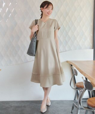 Tiaclasse L ピンタックステッチワンピース グレージュ