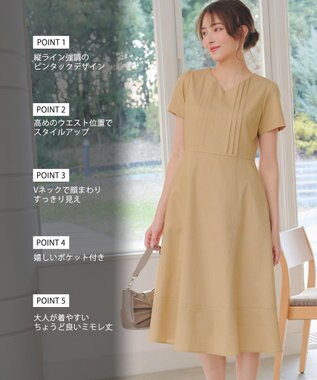 Tiaclasse L ピンタックステッチワンピース イエロー