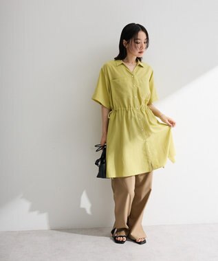 Green Parks ウエストリボンミディ丈ワンピース Lime Green