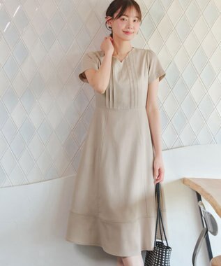 Tiaclasse L ピンタックステッチワンピース グレージュ