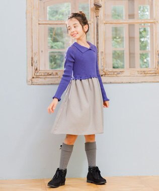 組曲 KIDS 【110-140㎝】千鳥ドッキング ワンピース ダルブルー系